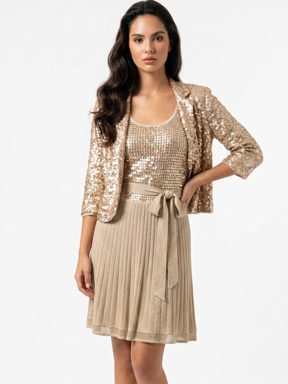 IISLI | Matte Gold Sequin Dress & Jacket Set Women’s Size 6/Small